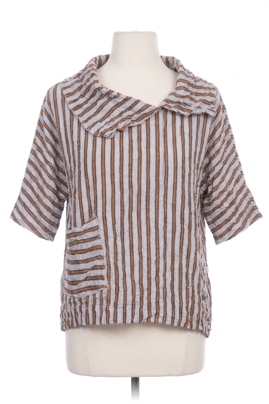 NEW HABITAT crimped crepe stripe pack it pullover top in blue